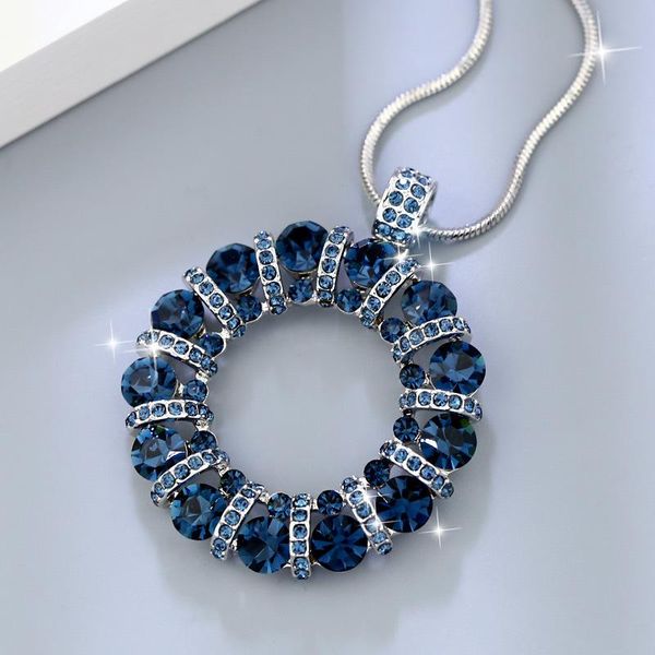 

pendant necklaces luxurycrystal long chain necklace coat silver color blue gray round for women female gift wholesale drop