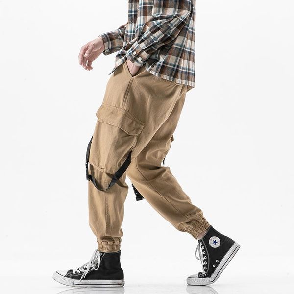 

men's pants nice pockets side ribbon baggy men harem joggers cargo streetwear hip hop casual black track male harajuku trousers