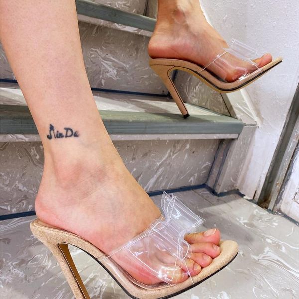 

summer women jelly slippers pvc transparent high heels sandals open toe ladies shoes platform clear stiletto outdoor slides35-42, Black