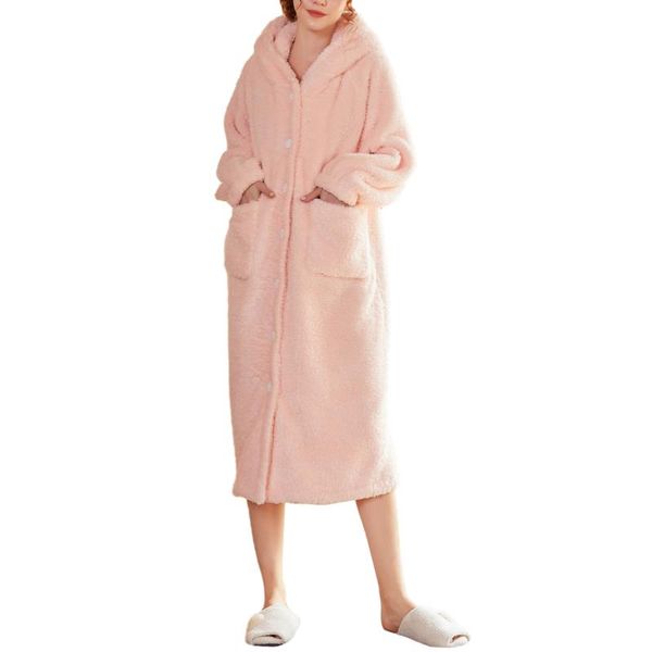 

women's sleepwear female nightdress solid color long sleeve hooded one-piece winter nightwear for women pink/blue, Black;red