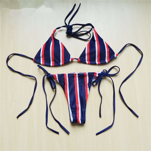 

fashion striped print swimsuit lace up women's split, White;black