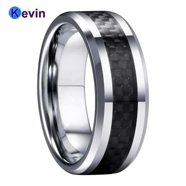 

wedding rings mens womens tungsten carbide ring band with black carbon fiber inlay 8mm comfort fit, Slivery;golden