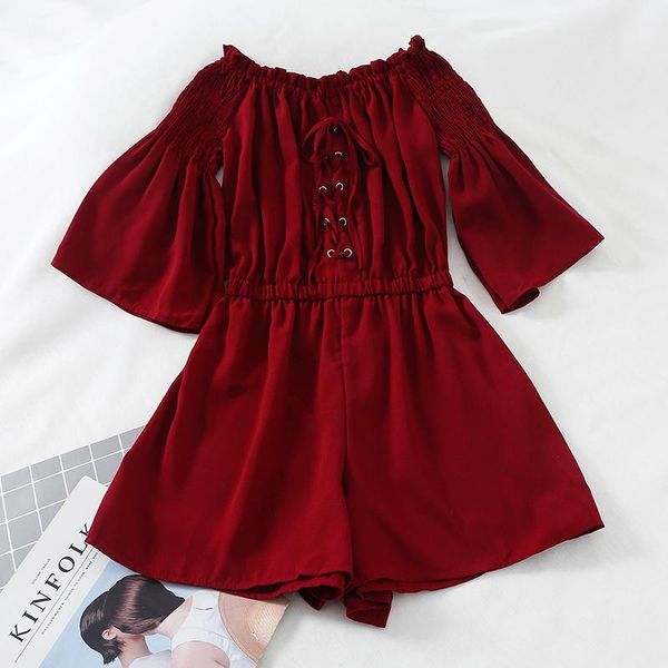 

women's jumpsuits & rompers women playsuit summer clothes chic loose fashion off shoulder slash neck wide leg for 2021, Black;white