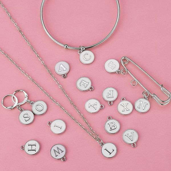 

charms 10-26pcs/lot rhodium letter enamel alphabet initial handmade pendant for diy bracelet jewelry making, Bronze;silver