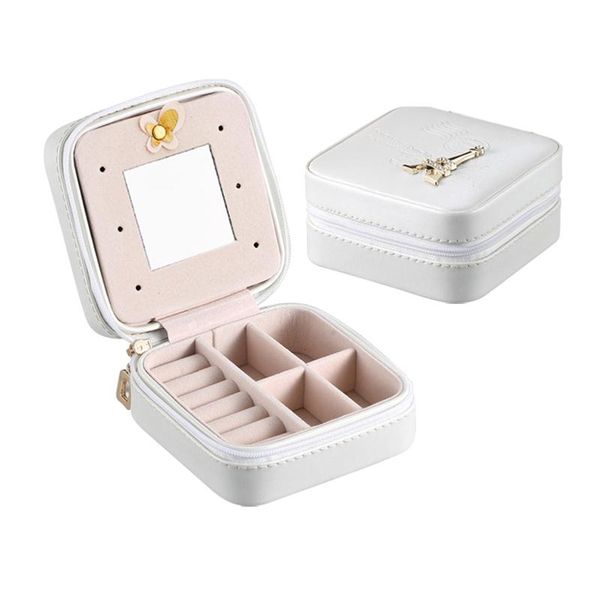 

jewelry pouches, bags women girls jewellery box pu leather home storage organizer necklace small rings earrings travel with mirror anniversa, Pink;blue