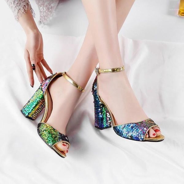 

wedges shoes for women sandals sequined cloth casual 9cm chunky high heel open toe block 20211, Black
