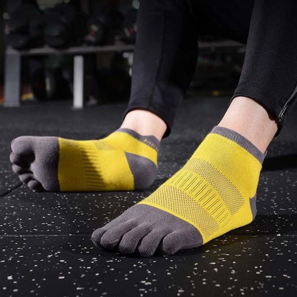 

men's socks men women cotton breathable sweat absorbing five finger anti friction split toe short tube sports, Black