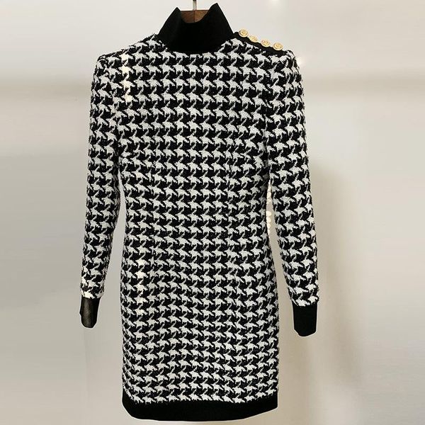 

designer plaidurtle neck women's long sleeves party dress a943 casual dresses, Black;gray