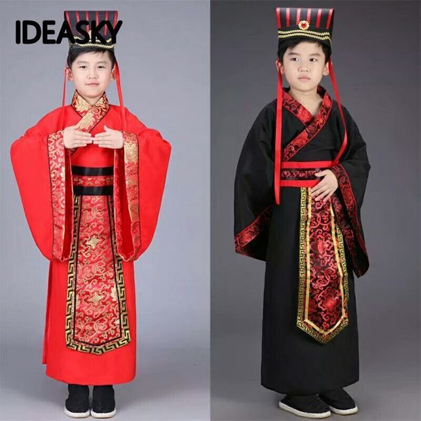 

stage wear hanfu dress ancient chinese traditional costume men for kids boys cosplay child clothing red tang dynasty dance children ookk, Black;red
