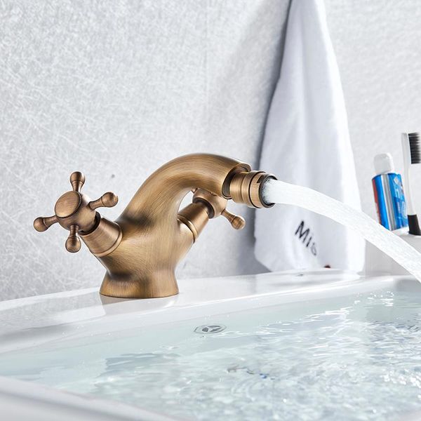 

senlesen bathroom basin faucet antique brass gold finish double handles mixer tap sink faucets