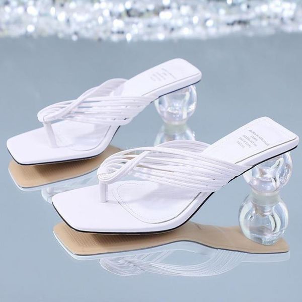 

slippers summer crystal heel women's square toe solid flip flops high zapatillas mujer casa sapatos femininos, Black