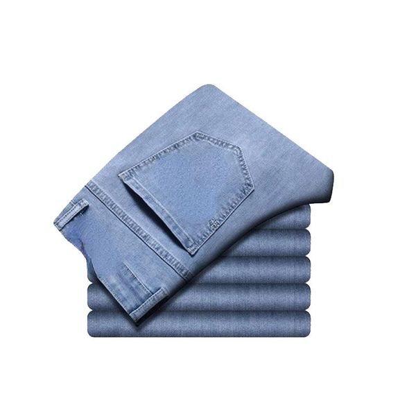 

men's jeans fashion all-match stretch straight gray trousers, Blue