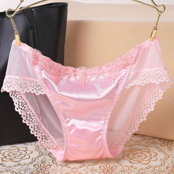

underwear women's sense of lace satin style transparent traceless cotton bottom crotch triangle low waist pants, Black;pink