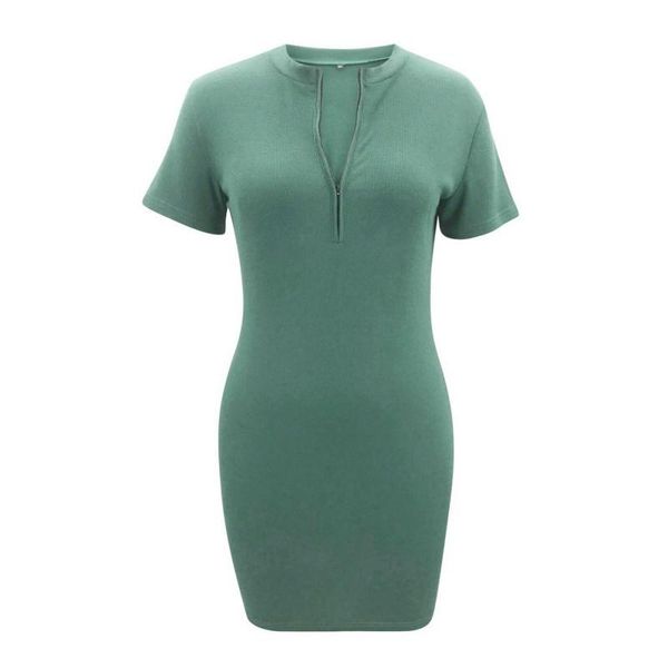

women's half collar zipper closure slim tight buttocks dress summer short sleeve above-knee casual dresses, Black;gray