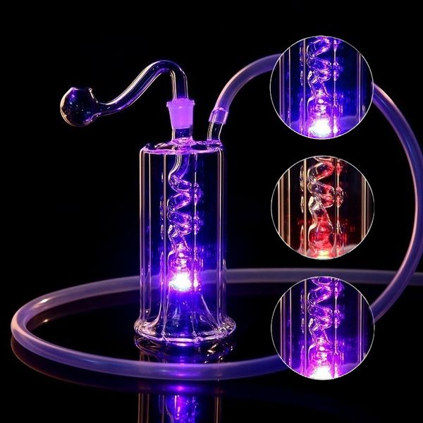 6,1 Zoll Länge LED-Farbwechsel-Wasserpfeifen, handgefertigte Glasraucherpfeifenbeleuchtung, Bongs, Wasserpfeifen-Tabakschüssel, tragbare Shisha-Öl-Perkolator-Bubbler-Wasserpfeifen