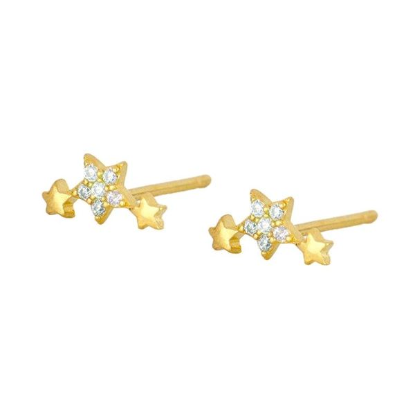 

stud prevent allergies 925 silver star crystal earrings ladies simple zircon fashion jewelry birthday party gifts, Golden;silver