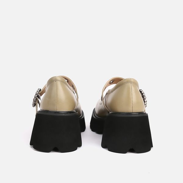

dress shoes womans 2021 mary janes square heel genuine leather round toe super high shallow pumps platform retro lady footwear 7dc, Black