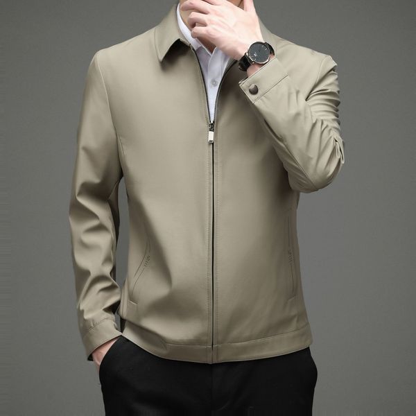 

men's coat 2021 spring and autumn middle-aged leisure zipper lapel solid color et loose dad fashion thin, Black
