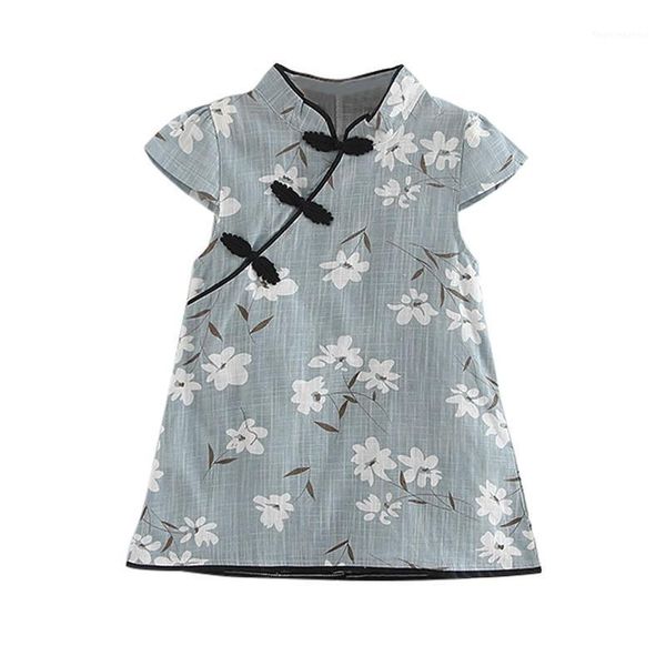 

girl's dresses tang suit girls cheongsam dress children floral print cotton short-sleeved party pageant fashion baby girl1, Red;yellow