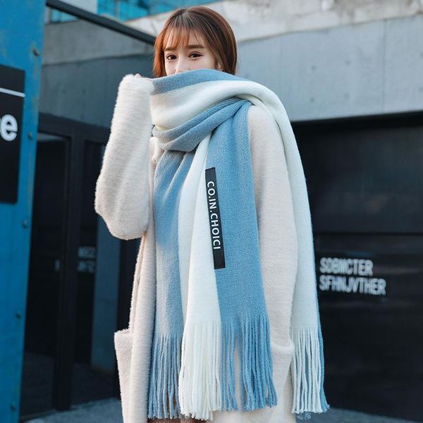 

scarves plaidblack and white scarf female winter minority student lovely girl 2021 foreign style french versatile wind shield korean bib, Blue;gray