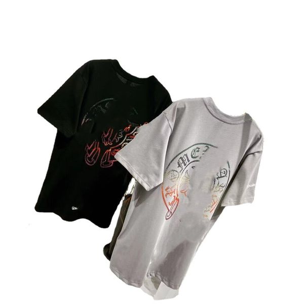 

luxury design gift box + fashion back color drill big short sleeve t-shirt, White