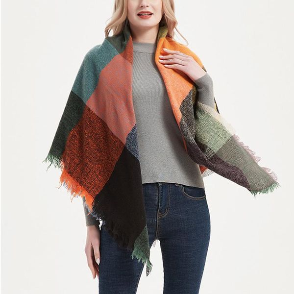 

scarves fashion women's long shawls scarfes casual loose plaid elegant women scarf autumn knitted outwear foulard femme, Blue;gray