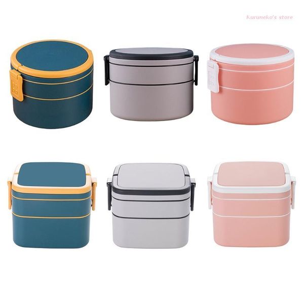 

double-layer portable round/square insulated bento box with lid heat preservation container insulation dinnerware hx6d sets