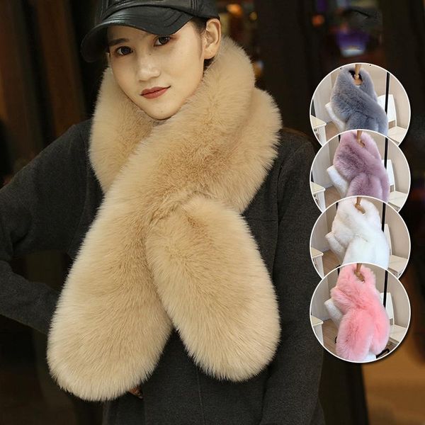 

scarves cross fur scarf women 2021 korean style imitation collar faux thick warm all-match skiing sport, Blue;gray