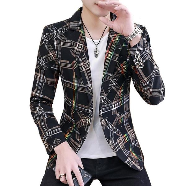

men's suits & blazers mens plaid men slim fit business casual suit jacket korean wedding social office dress coat streetwear costume ho, White;black