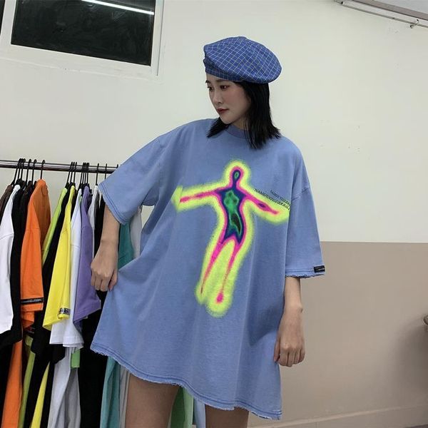 

loose short sleeve summer leisure womens t shirt wear out hip hop print ins trend tees shirts, White
