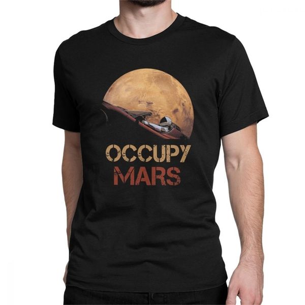 

occupy mars t shirt spacex starman t-shirt men elon musk falcon heavy 9 short sleeve novelty tees crewneck 100% cotton clothes 210707, White;black