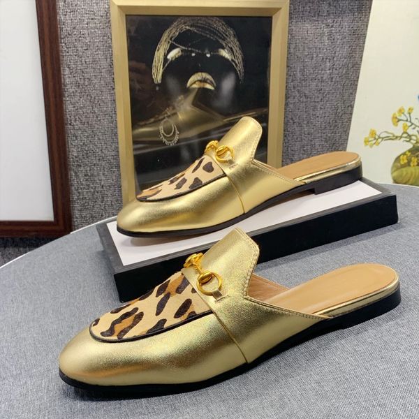 

2022 designer mules slippers women luxury genuine leather sandals brand loafers princetown metal chain casual shoe lace velvet slippers 35-4, Black