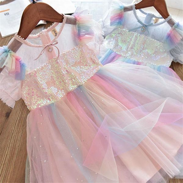 

girl's dresses 2021 brand lace layered dress for girls mesh princess birthday party elegant prom gown 3-8y kids children's clothin, Red;yellow