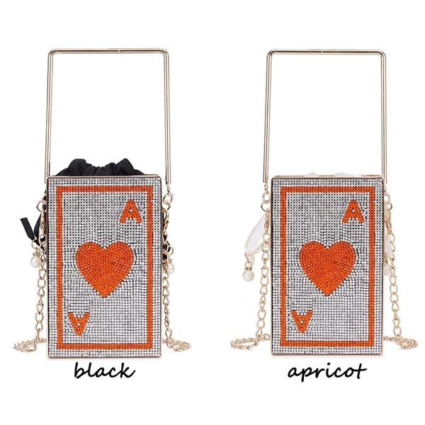 

luxury hollow heart poker design evening s shiny diamonds metal cage women clutch purses and handbags shoulder chain bag c0601