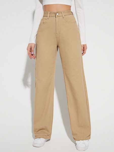 

solid high waist wide leg jeans k5n7#, Blue