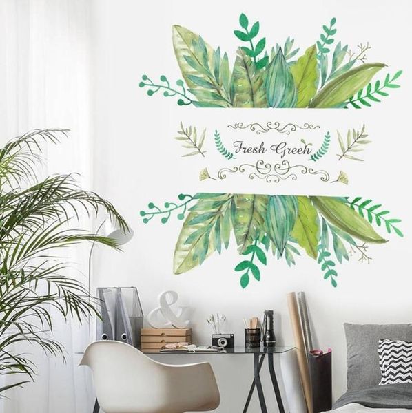 

wall stickers green leaf pastoral style home decoration living room tv background layout removable