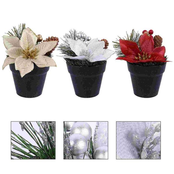 

decorative flowers & wreaths 3pcs artificial poinsettia plant pot christmas flower potted props