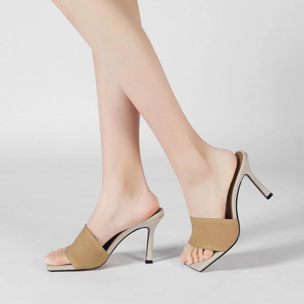 

sandals 2021 summer air mesh mules women high heels with peep toe lady fashion slippers for casual dress shoes pumps, Black