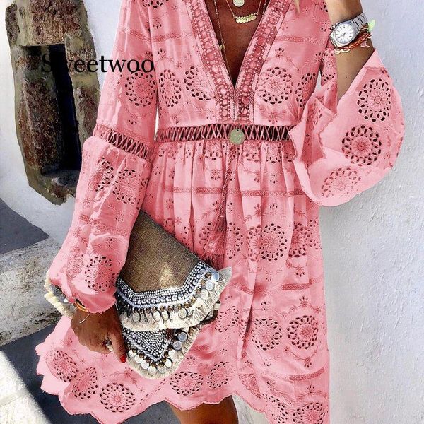 

casual dresses beach swimsuit tunic summer plus size autumn lace pure color long sleeve patchwork es ghlv, Black;gray