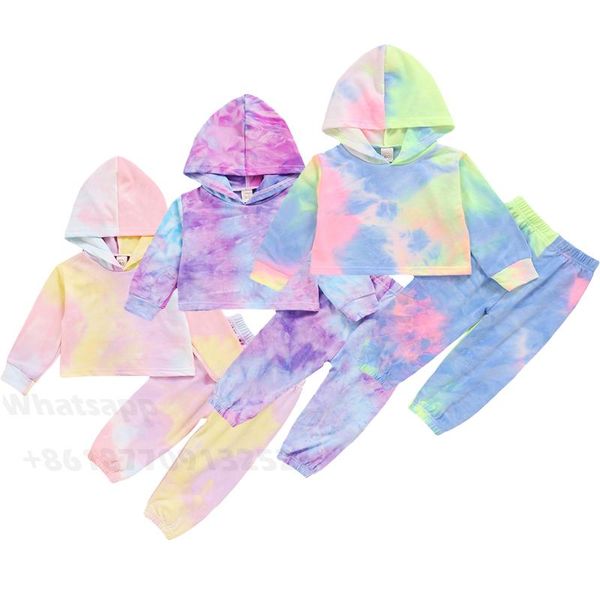 

clothing sets baby & children's clothes boy girls long sleeve tie dye print hoodies+long pants, White