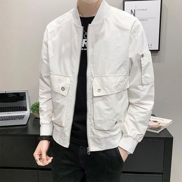 

bomber jacket men casual business baseball jackets solid color slim fit windbreaker harajuku streetwear zipper coat outwear men's, Black;brown