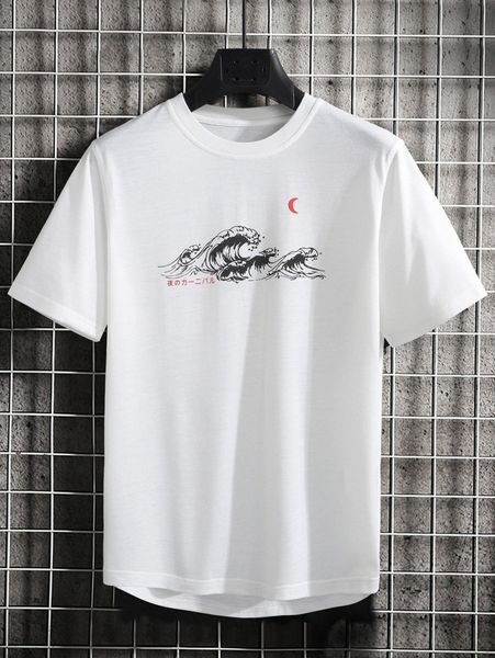

men wave & japanese letter graphic tee f33c#, White;black