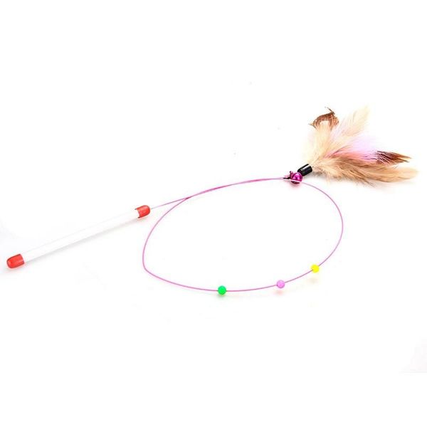 

cat toys stick game wand with colored feather ball bell fun toy for kitten animals 15.5cm