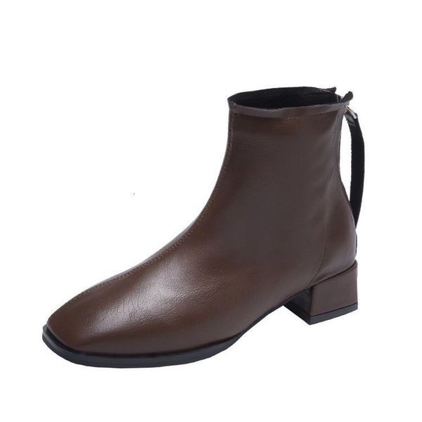 

dress shoes short boots for women square toe fashion plush warm winter zipper heels comfortable lady fsao, Black