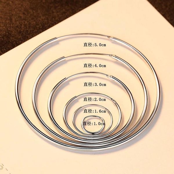 

hoop & huggie authentic 100% 925 sterling silver simple fashion 3cm/5cm circle round earring for women trendy jewelry gifts, Golden;silver