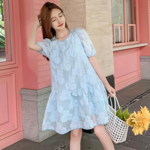 

maternity dresses clothes summer short sleeve matching loose fashion elegant dress for pregnant women mom, White