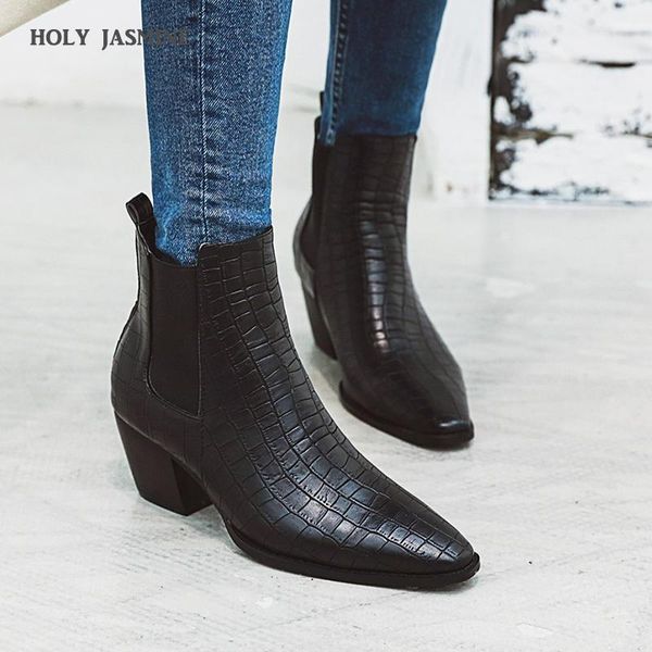 

boots cowgirl fashion snake printed zip block heels ladies shoes boats mujer chunky western ankle cool cowboy boot for women, Black