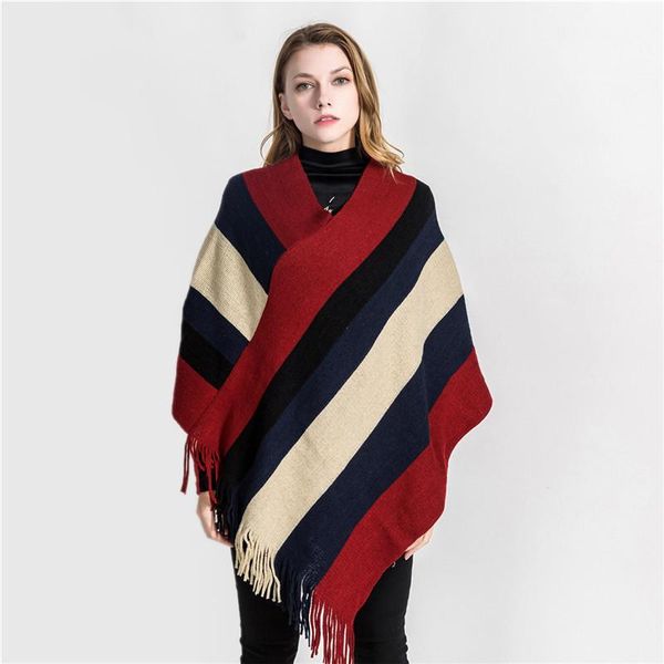 

design winter warm plaid ponchos and capes for women oversized shawls wraps cashmere female bufanda scarves, Blue;gray