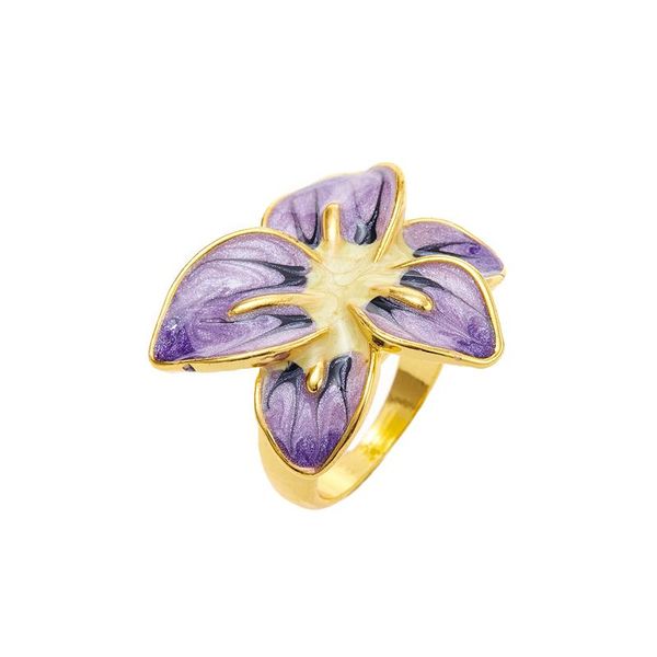 

wedding rings fashion simple creative purple oil drop flower ring female romantic valentine's day gift banquet jewelry wholesale, Slivery;golden