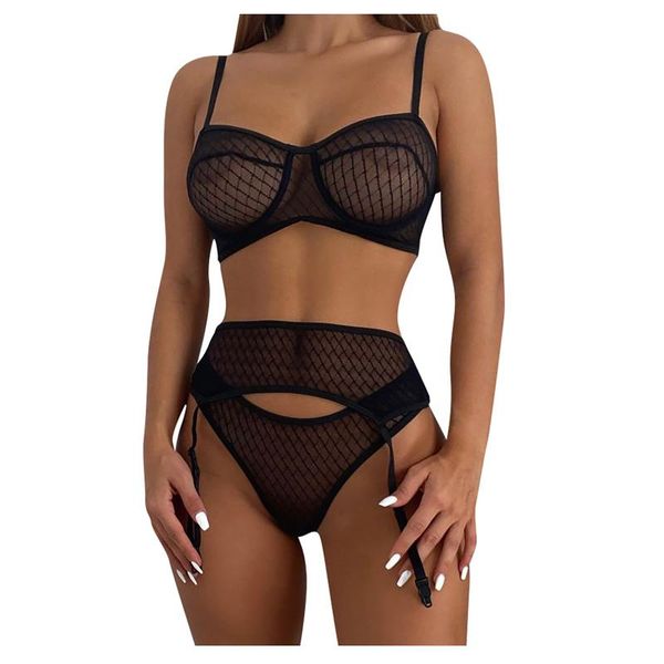

women's panties 2021 fashion stitching underwear suit ladies strap lace crochet cutout teddy lingerie embroidery gauze, Black;pink